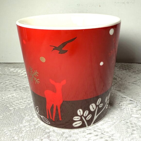 Starbucks 2009 Holiday Reindeer Coffee Mug – New Bone China, Red, Brown, Gold Ac - Picture 3 of 5